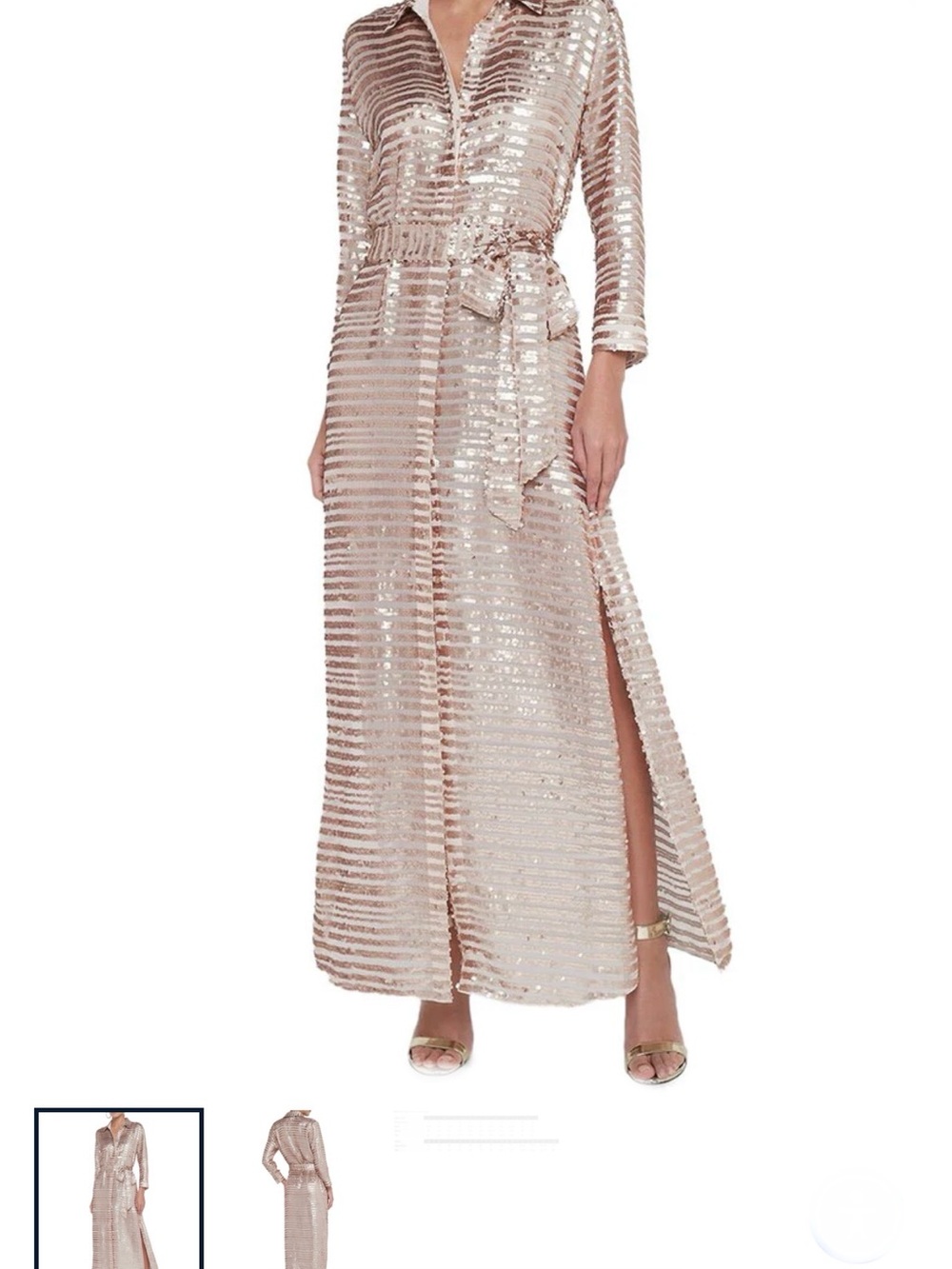 L'AGENCE Rose Gold Sequin Midi Shirt Dress